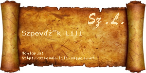 Szpevák Lili névjegykártya